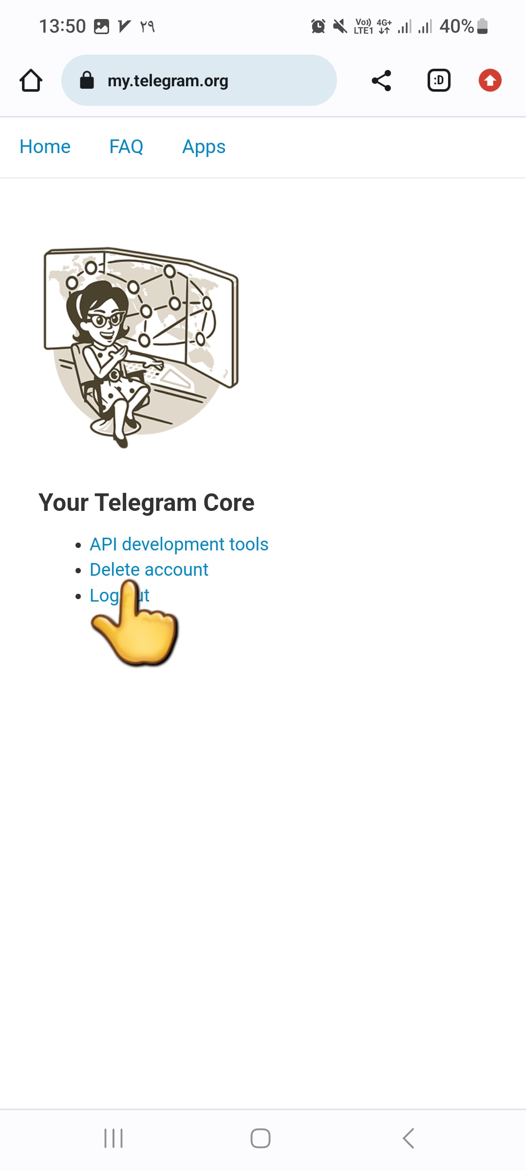 حذف اکانت تلگرام صفحه سوم وبسایت