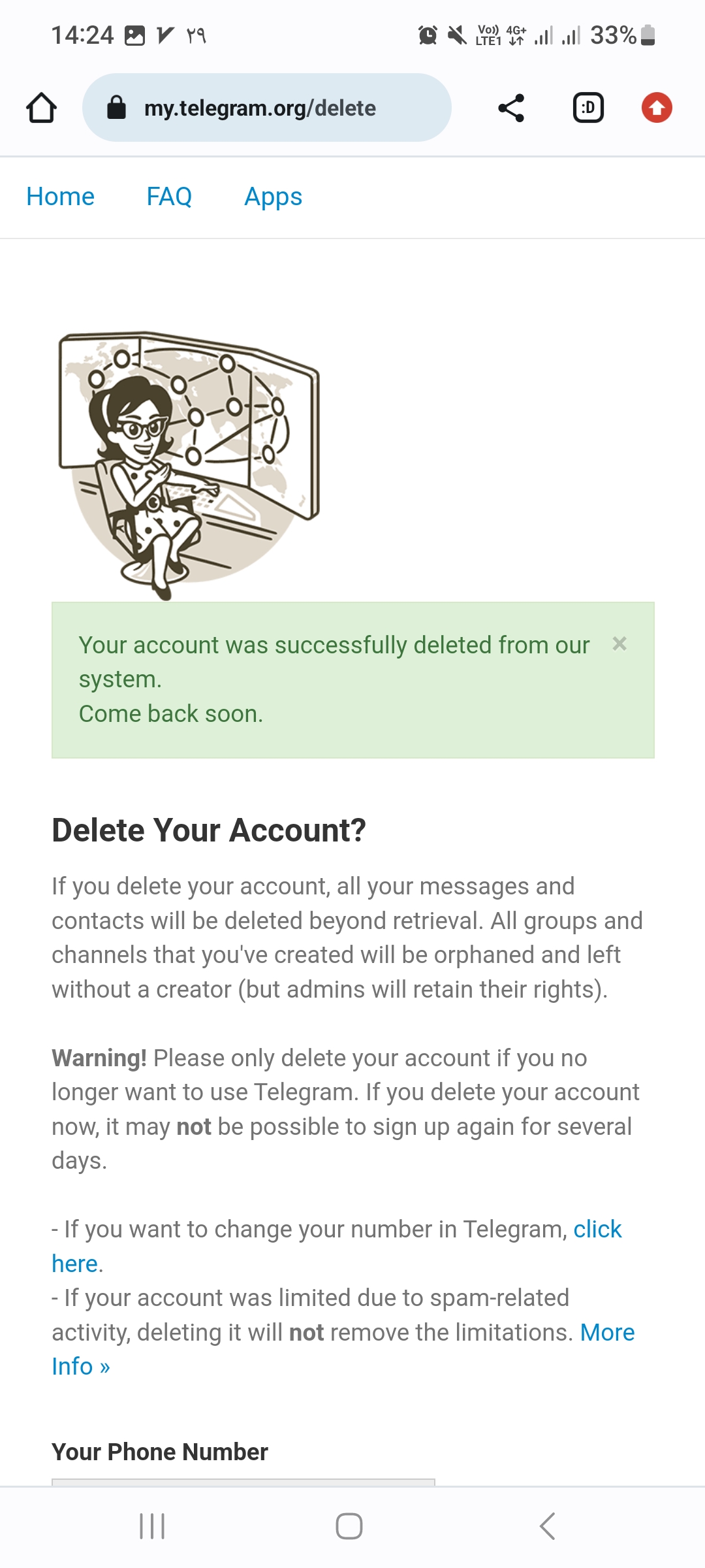 لینک دیلیت اکانت تلگرام مرحله اخر و حذف کامل